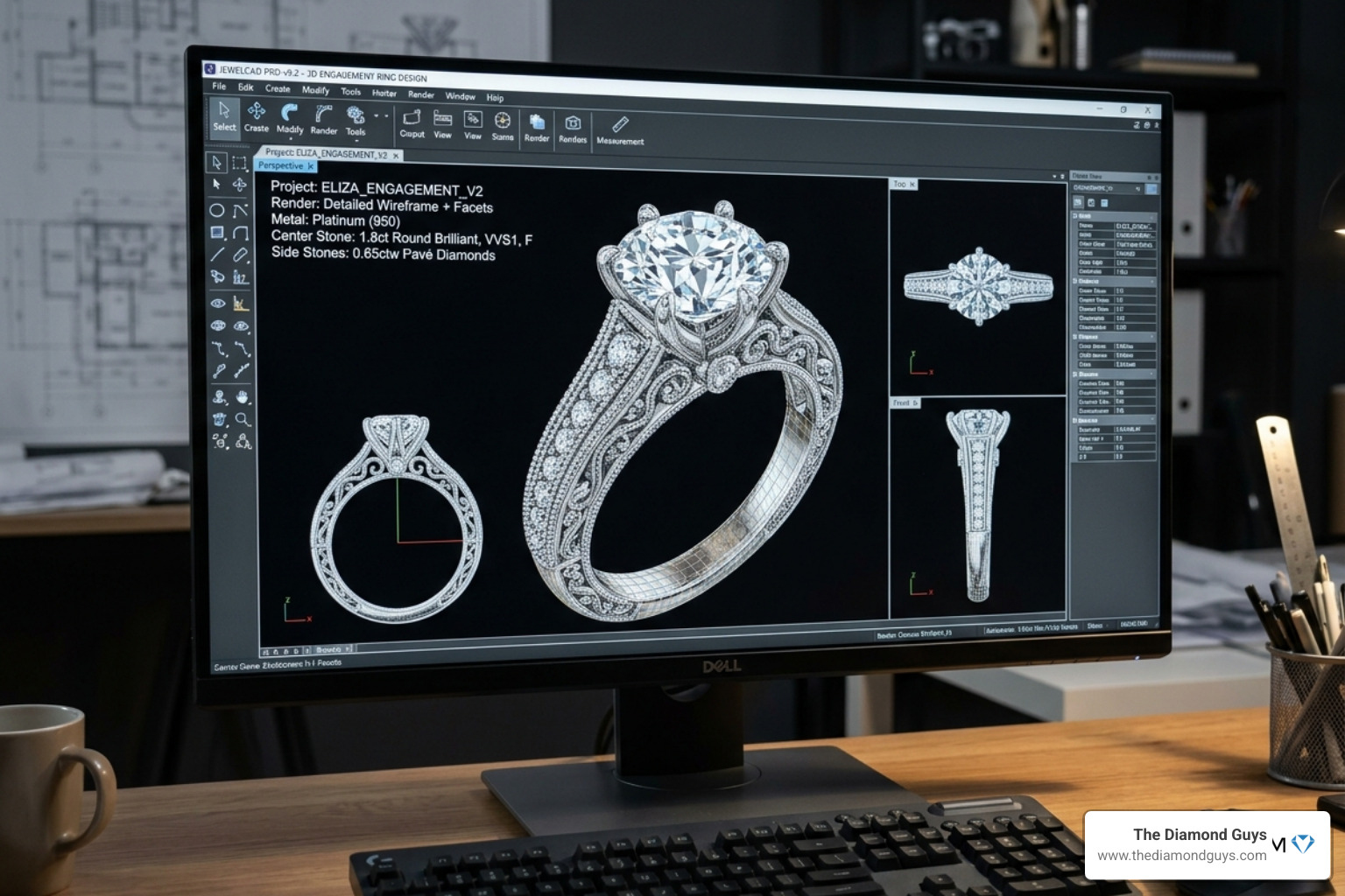 3D CAD jewelry design of a custom diamond ring showing the digital blueprint - lab diamond rings Scottsdale 3D CAD jewelry design of a custom diamond ring showing the digital blueprint - lab diamond rings Scottsdale