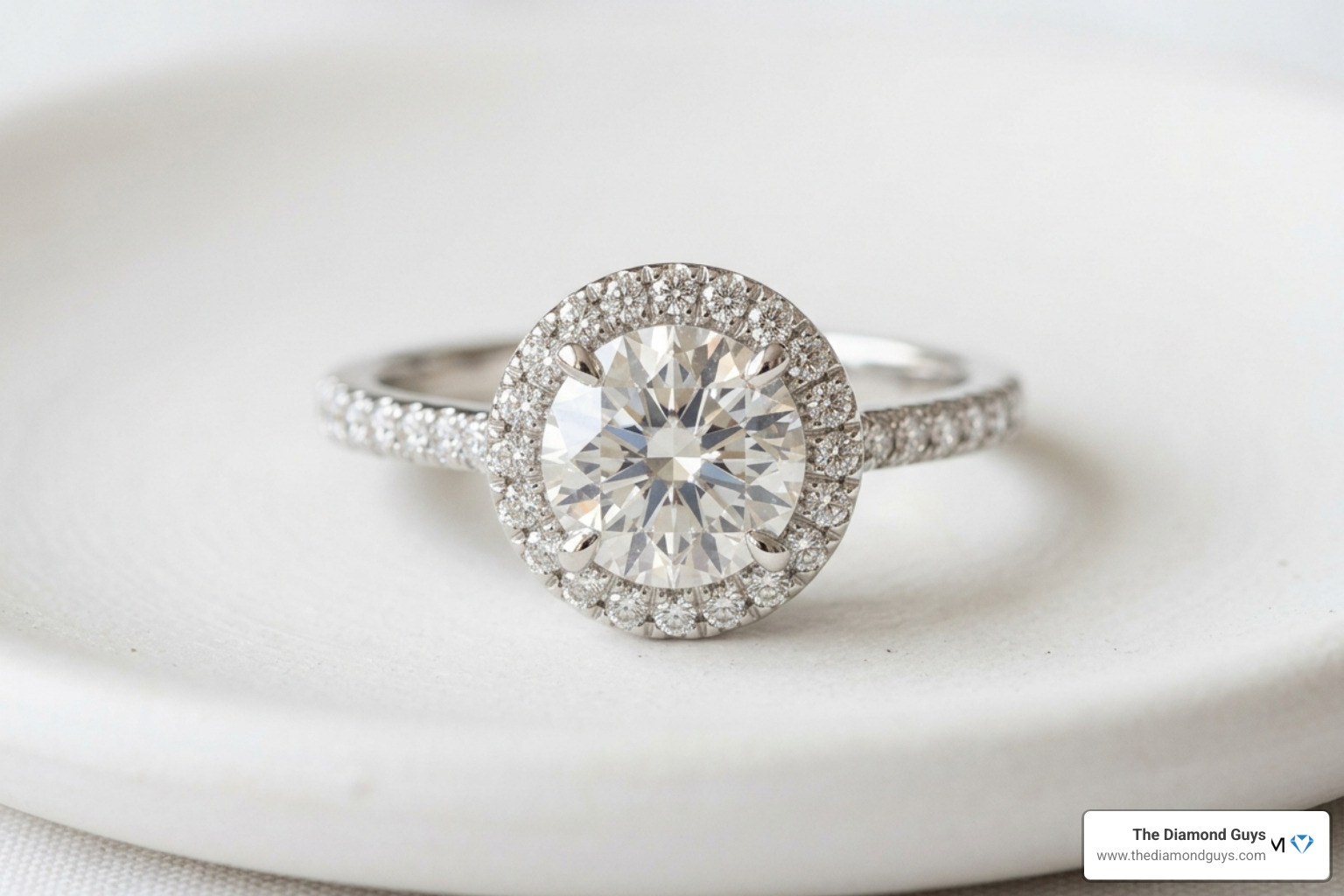 A stunning halo engagement ring in 14k white gold with a large center stone - 14k white gold diamond ring A stunning halo engagement ring in 14k white gold with a large center stone - 14k white gold diamond ring