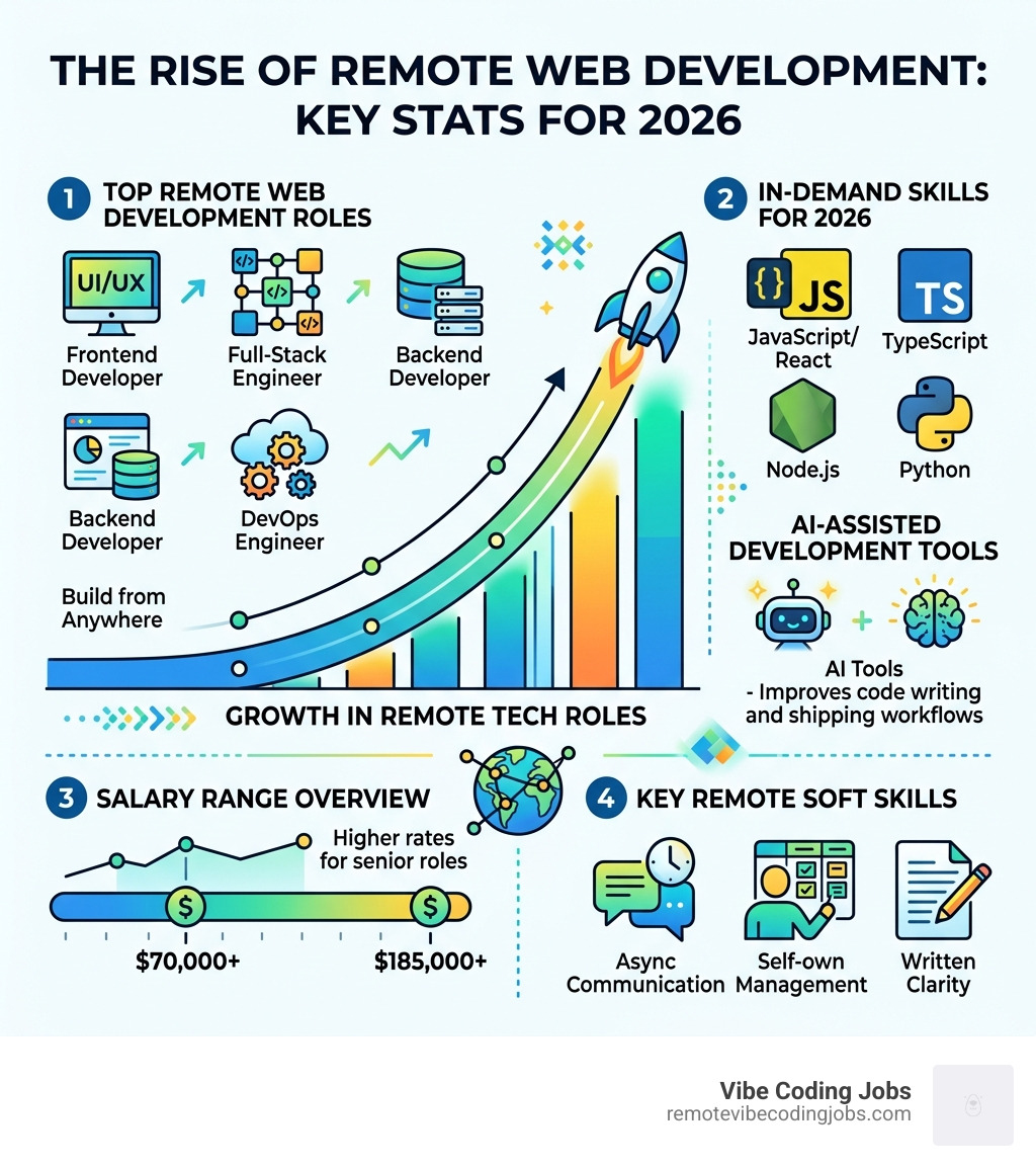 infographic showing growth of remote tech roles and key remote web development stats by 2026 - remote web development
