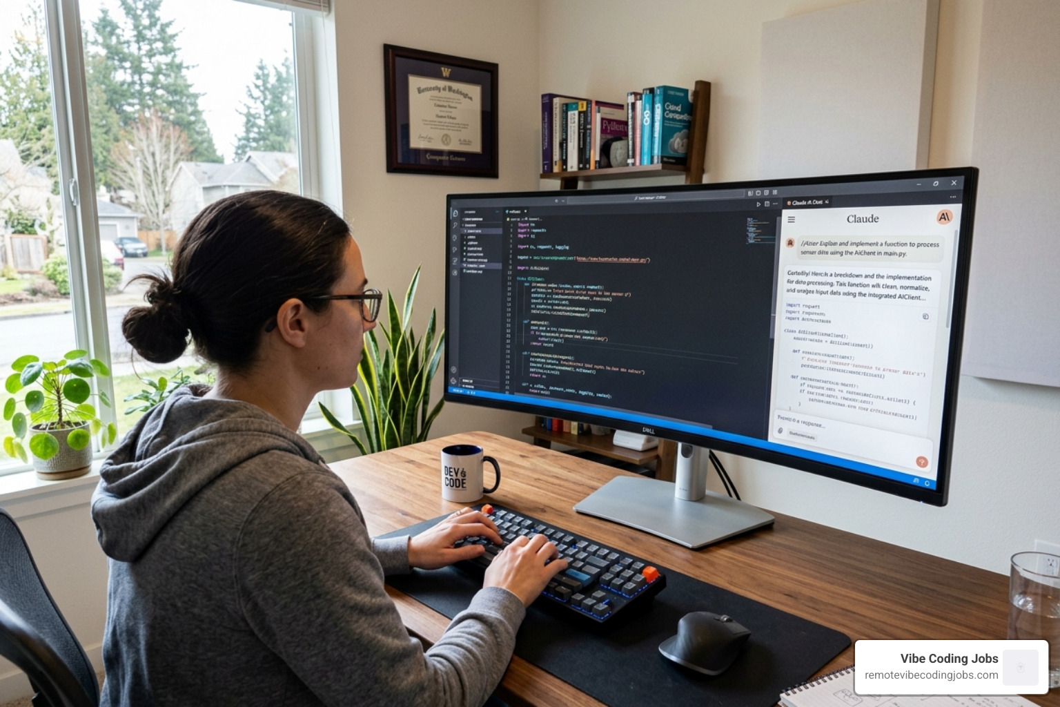 AI-assisted coding interface showing a developer using Cursor and Claude - remote web development