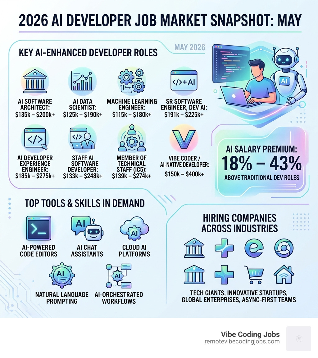 2026 AI developer job market: roles, salary ranges, top tools, and hiring companies - ai enhanced developer jobs infographic 