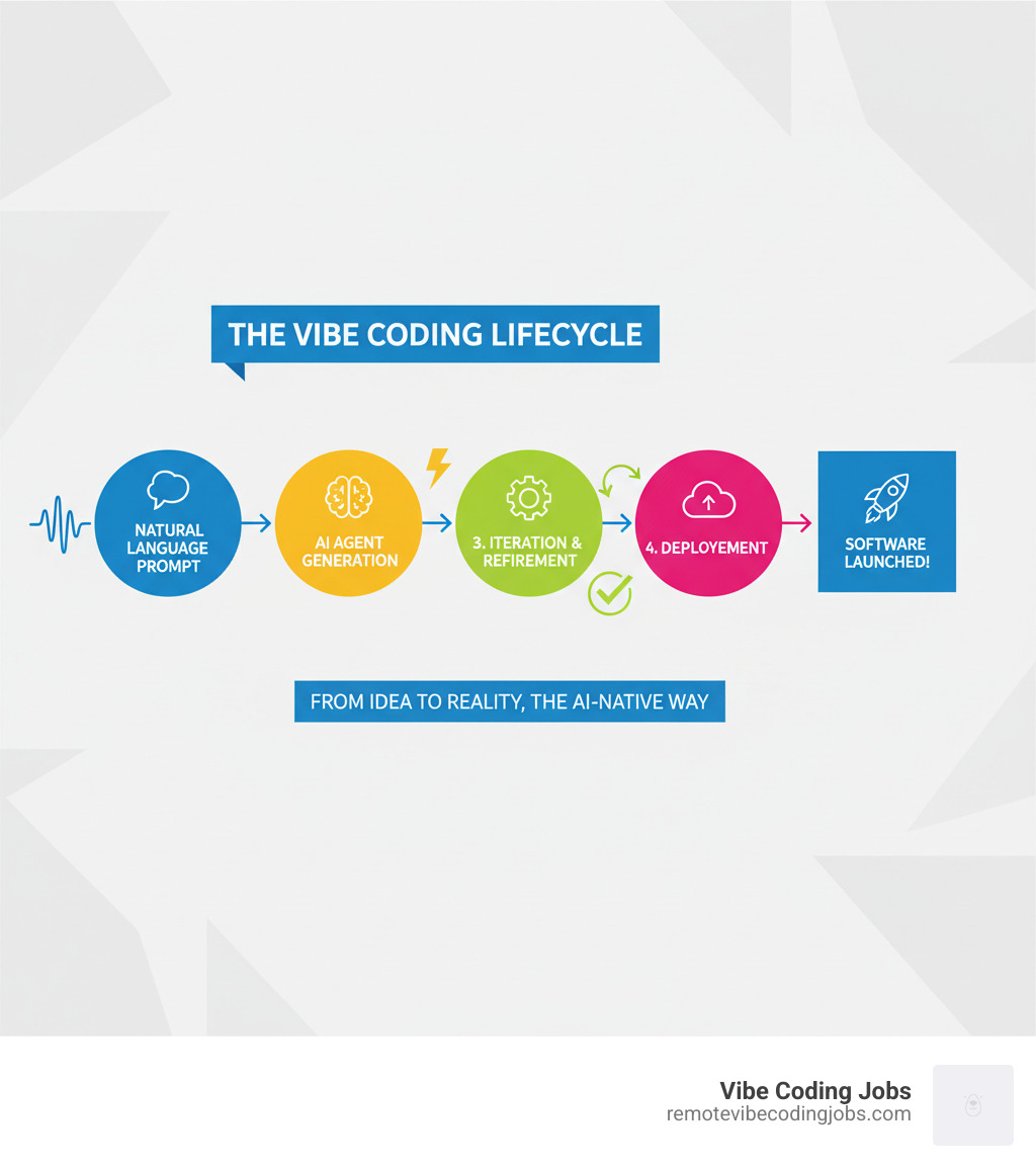 Vibe coding lifecycle infographic from natural language prompt to deployment - what is vibe programming infographic 