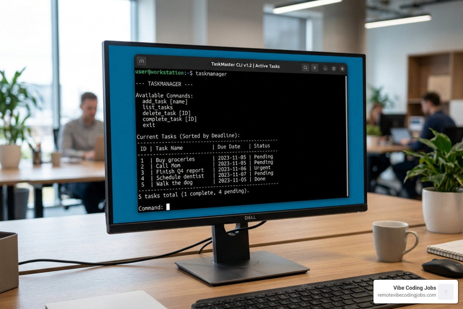A terminal showing a task manager app with add, list, and delete functions - how to vibe code with claude