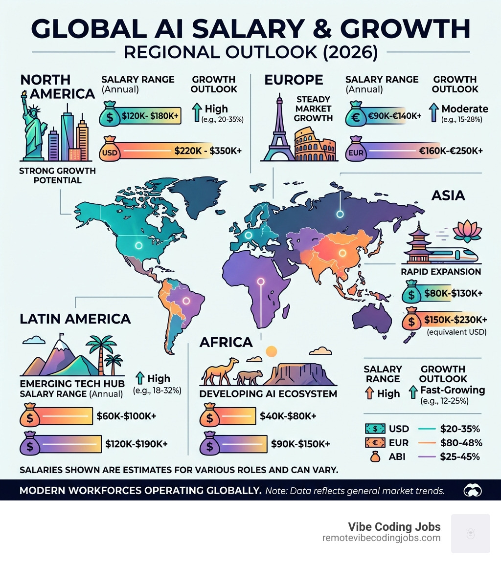 Infographic showing global AI salary distribution and growth by region - ai tool specific jobs infographic 