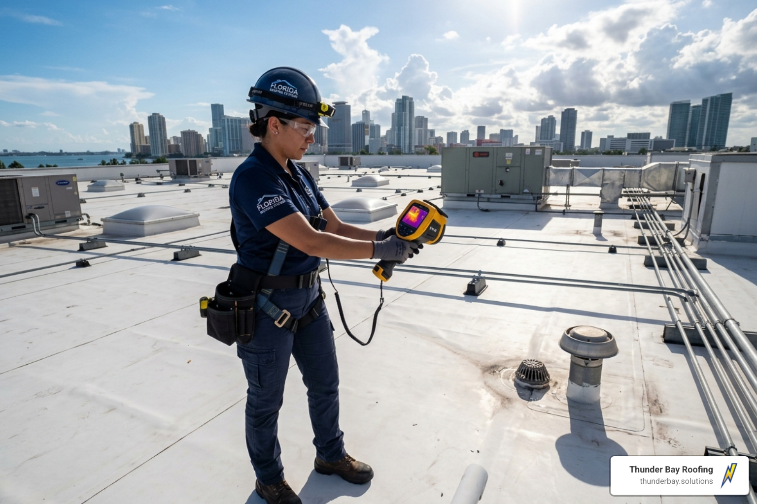 Infrared leak detection on a commercial flat roof - commercial roof leak repair Wesley Chapel