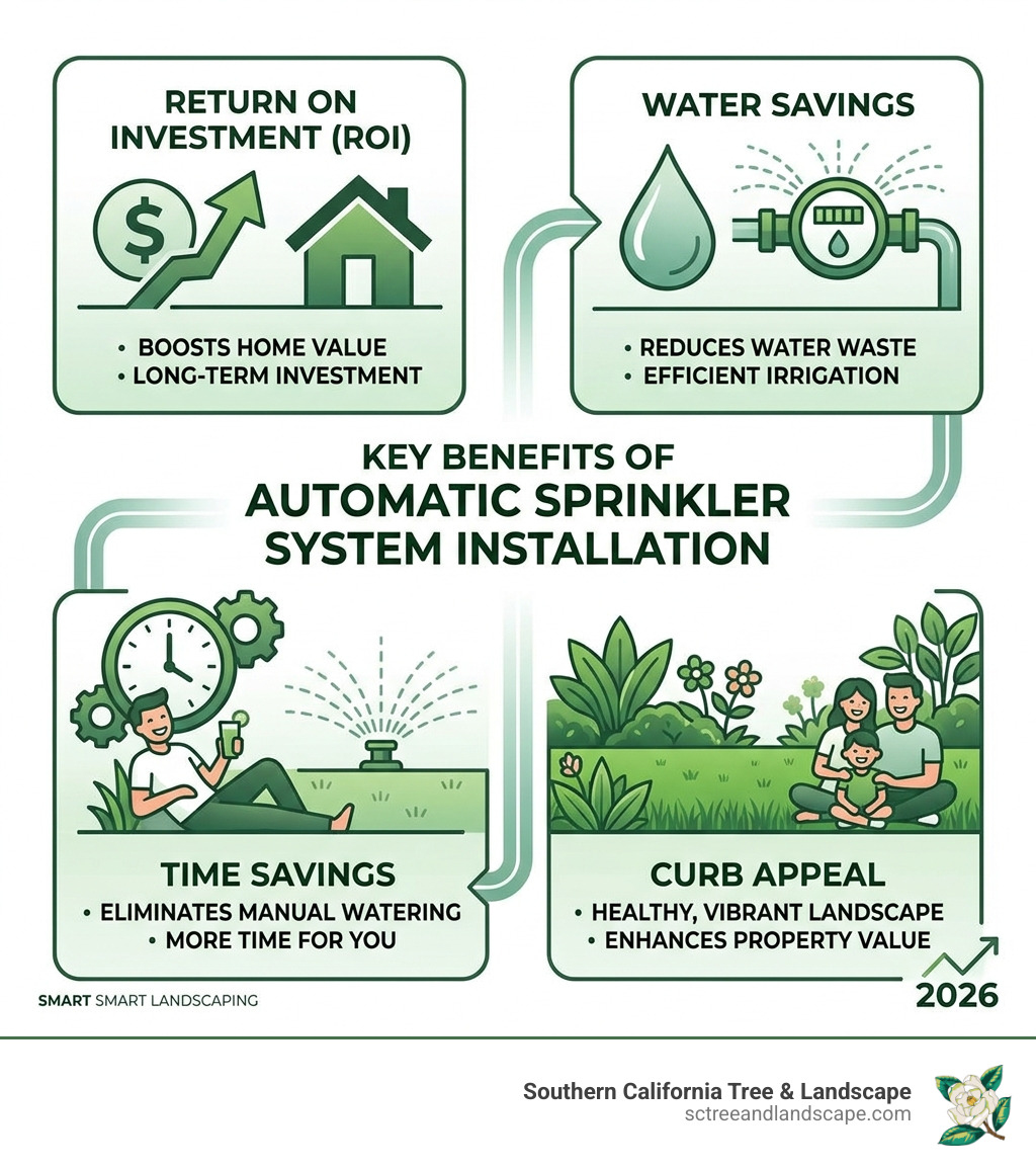 Benefits of automatic sprinkler system installation: ROI, water savings, time savings, curb appeal - automatic sprinkler Benefits of automatic sprinkler system installation: ROI, water savings, time savings, curb appeal - automatic sprinkler