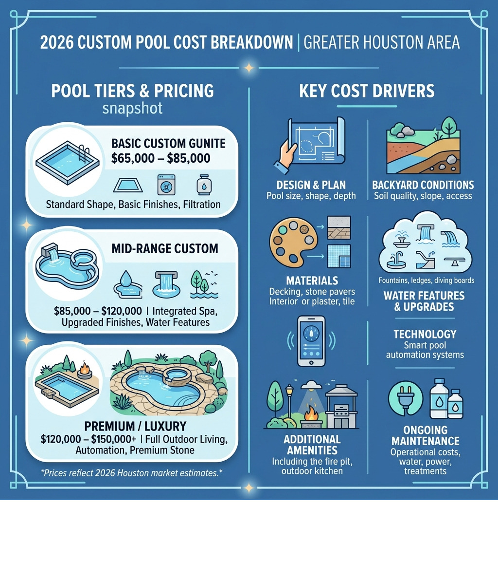 2026 custom pool cost breakdown infographic for Greater Houston area with tiers and key cost factors - cost of custom pools 2026 custom pool cost breakdown infographic for Greater Houston area with tiers and key cost factors - cost of custom pools