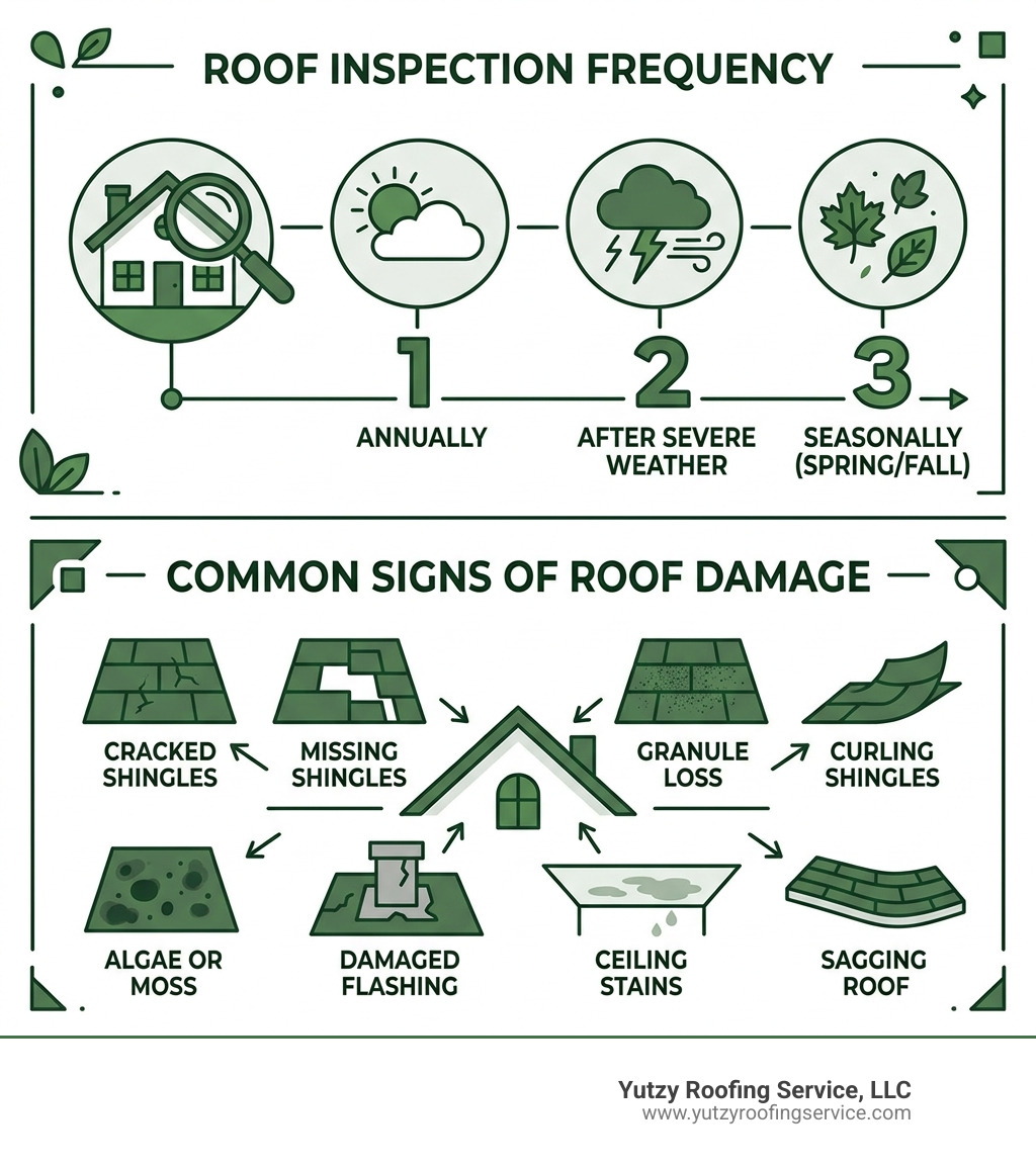 infographic showing roof inspection frequency and signs of damage - free roof inspection infographic infographic showing roof inspection frequency and signs of damage - free roof inspection infographic
