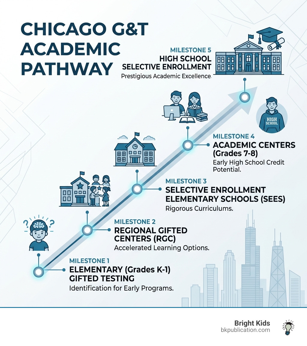 Chicago G&T pathway from elementary gifted testing through selective high school enrollment - g and t chicago tutoring