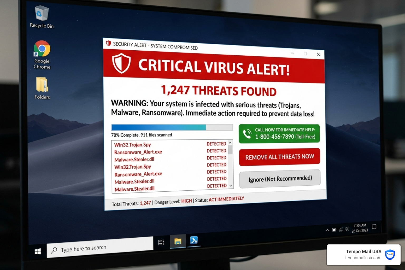 Fake virus scan popup used by scammers to scare victims during remote sessions - mcafee scam email