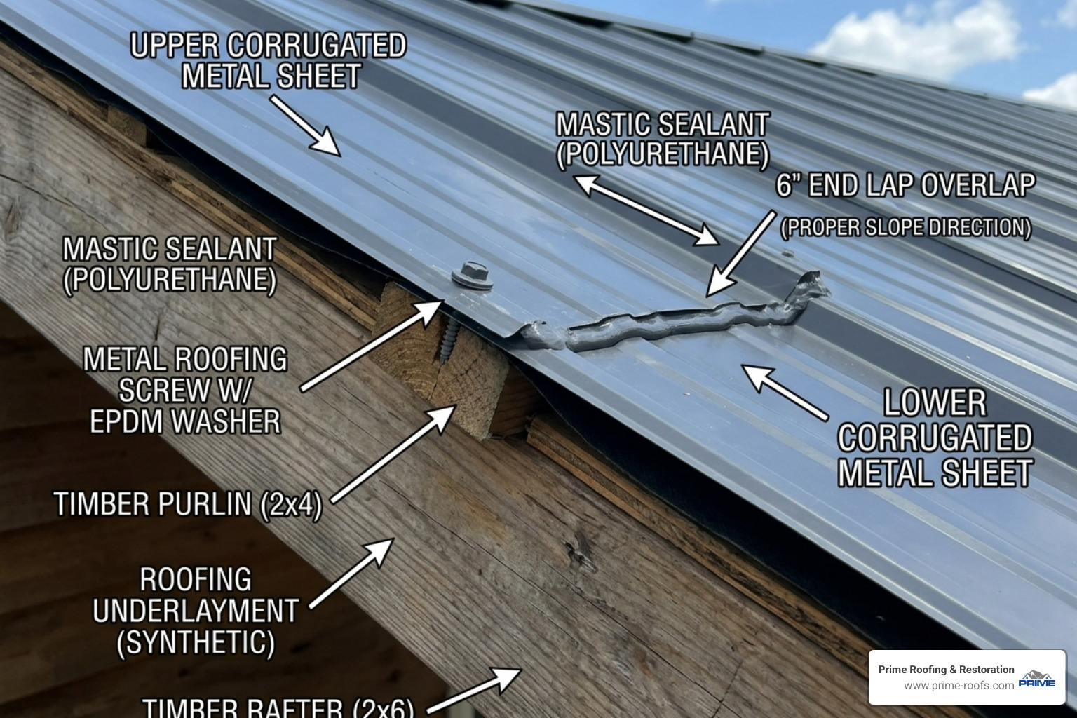 cross-section of a metal roof joint showing proper overlap and sealant placement - end lapping roof sheets cross-section of a metal roof joint showing proper overlap and sealant placement - end lapping roof sheets
