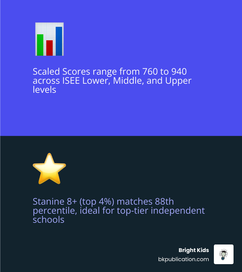 Infographic showing ISEE scoring: Scaled 760-940, Percentiles 1-99, and Stanines 1-9 - isee prep materials infographic Infographic showing ISEE scoring: Scaled 760-940, Percentiles 1-99, and Stanines 1-9 - isee prep materials infographic