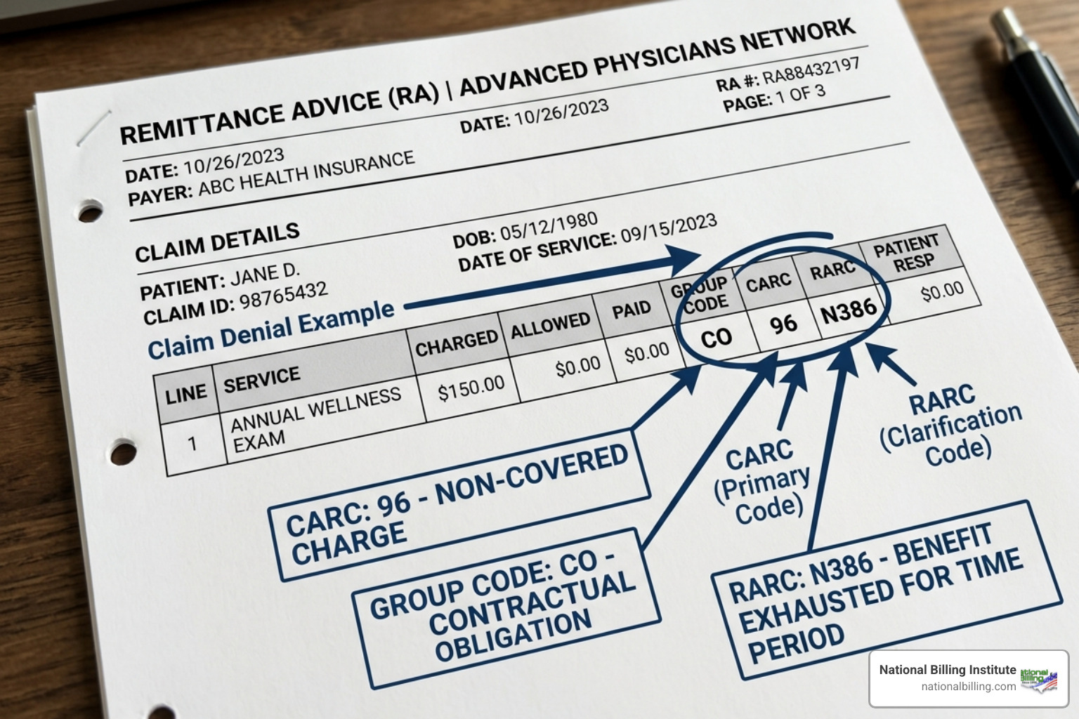 Structure of a CARC and RARC code showing how they combine to explain a denial - medical billing denial codes Structure of a CARC and RARC code showing how they combine to explain a denial - medical billing denial codes