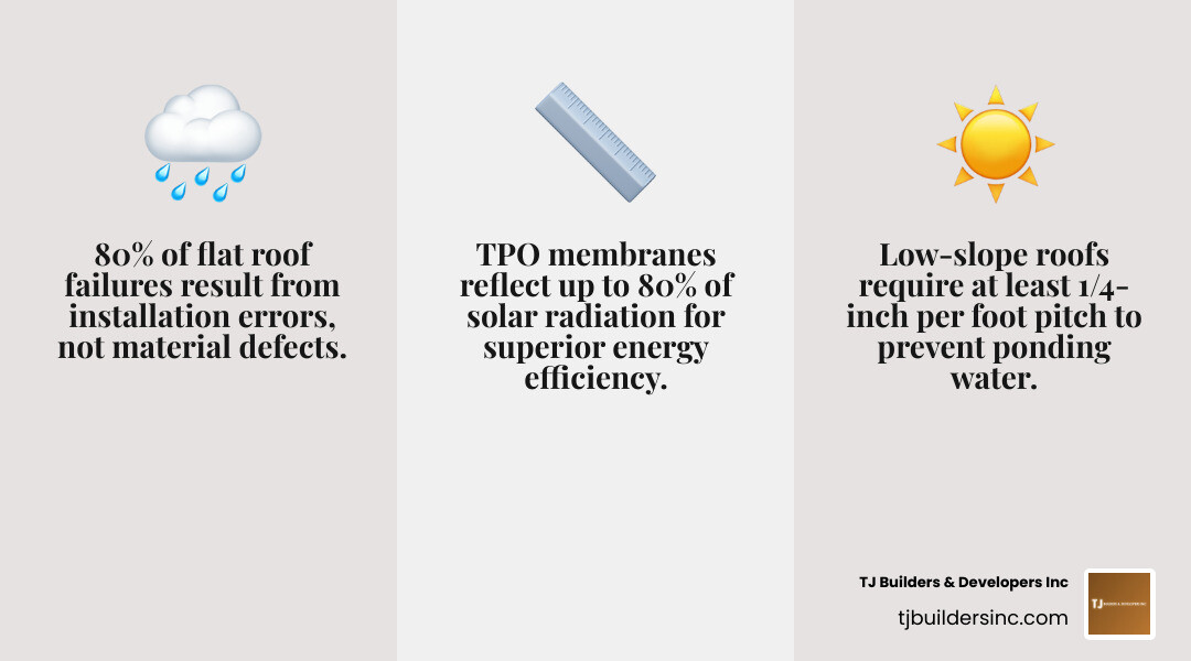 Infographic showing flat roof material comparison: lifespan, cost, climate suitability, and drainage layering - Flat roofing Infographic showing flat roof material comparison: lifespan, cost, climate suitability, and drainage layering - Flat roofing
