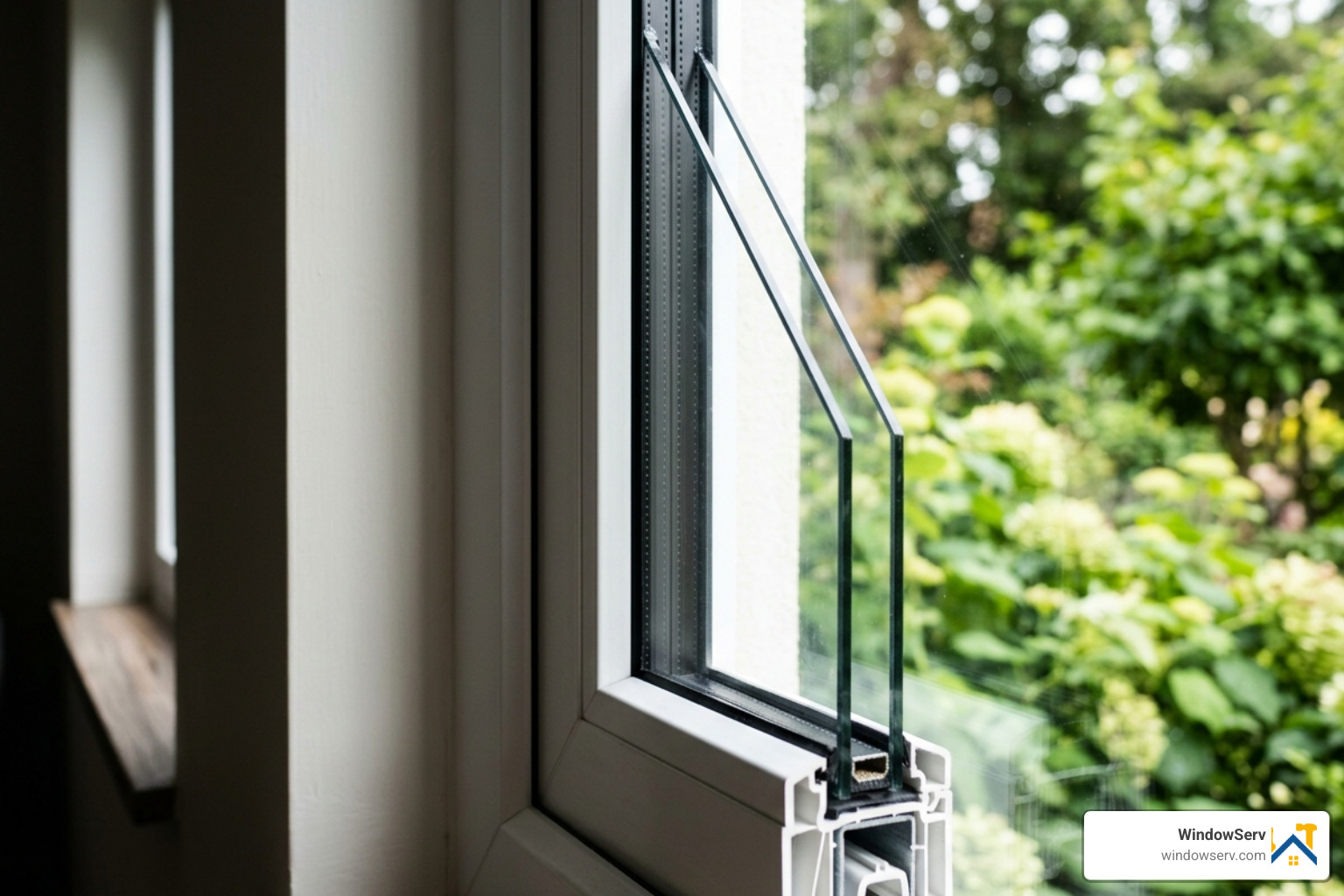 Modern energy-efficient double-pane window showing the insulation layer between the glass - broken window repair newark Modern energy-efficient double-pane window showing the insulation layer between the glass - broken window repair newark
