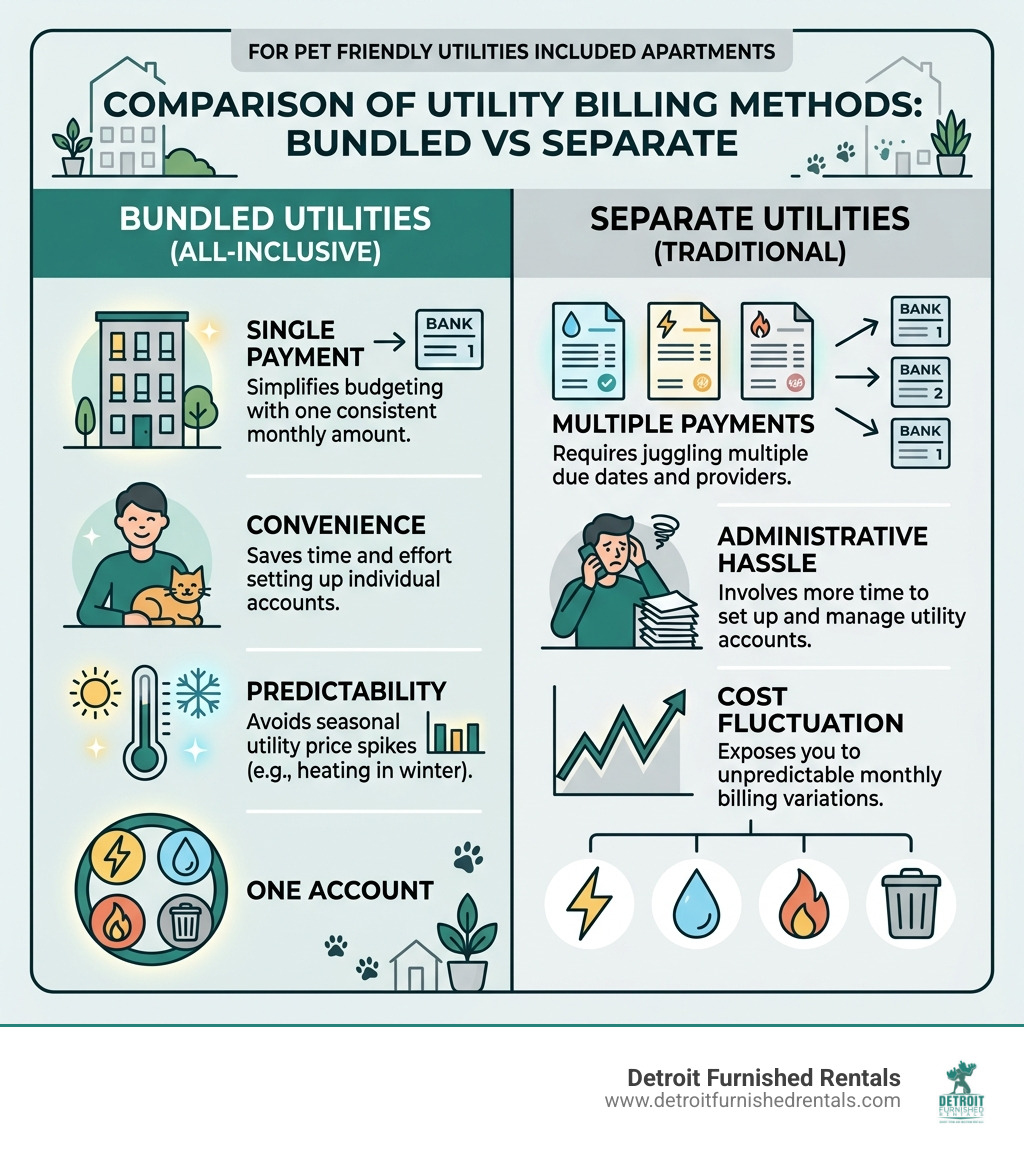 Comparison of bundled vs separate utility billing - pet friendly utilities included apartments infographic 