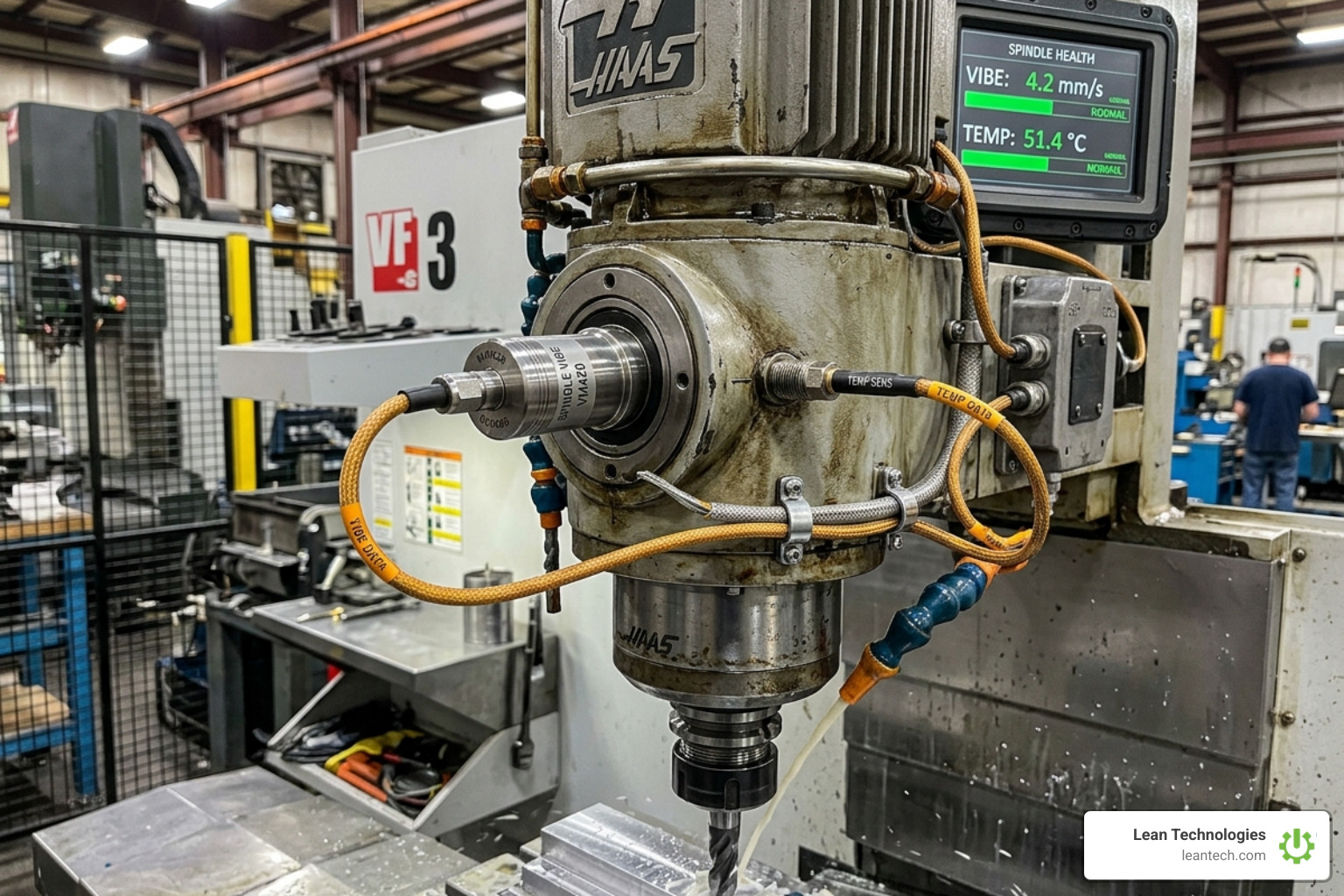 Vibration and thermal sensors mounted on a CNC spindle providing real-time health data - predictive maintenance in Vibration and thermal sensors mounted on a CNC spindle providing real-time health data - predictive maintenance in