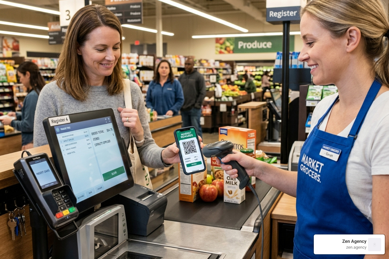 retail POS system scanning a customer loyalty QR code - Loyalty program integration retail POS system scanning a customer loyalty QR code - Loyalty program integration