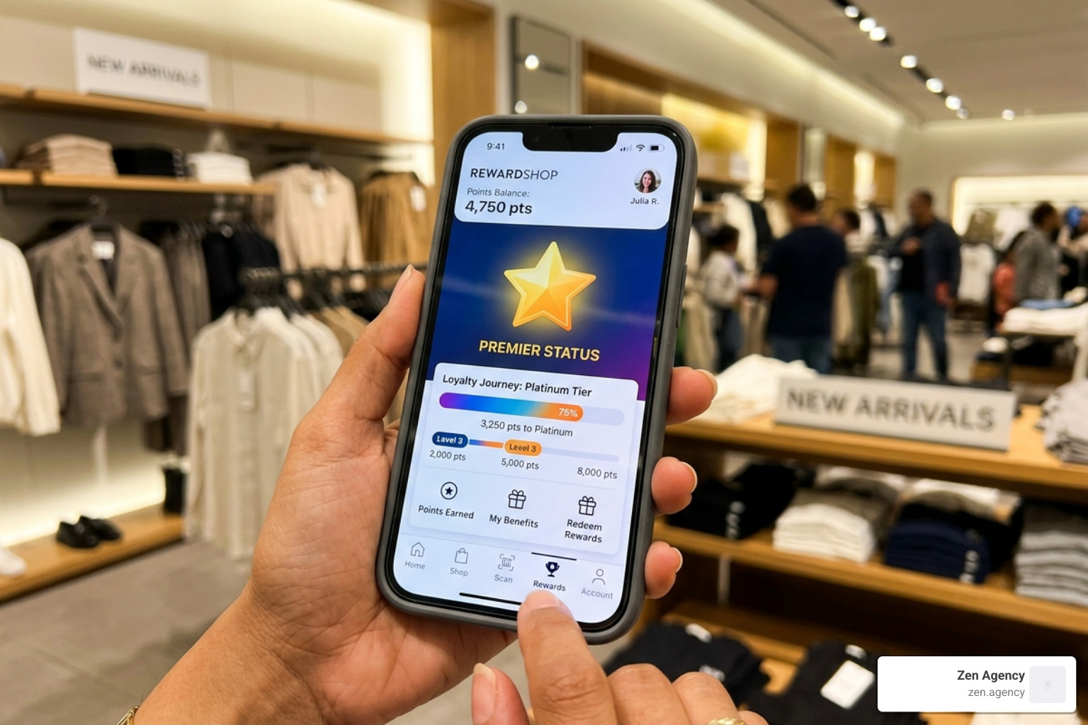 mobile interface showing embedded rewards and point balance - Loyalty program integration mobile interface showing embedded rewards and point balance - Loyalty program integration