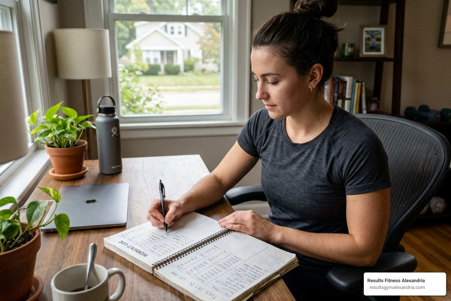 person tracking reps and sets in a notebook to ensure growth - muscle gain workout plan at home person tracking reps and sets in a notebook to ensure growth - muscle gain workout plan at home