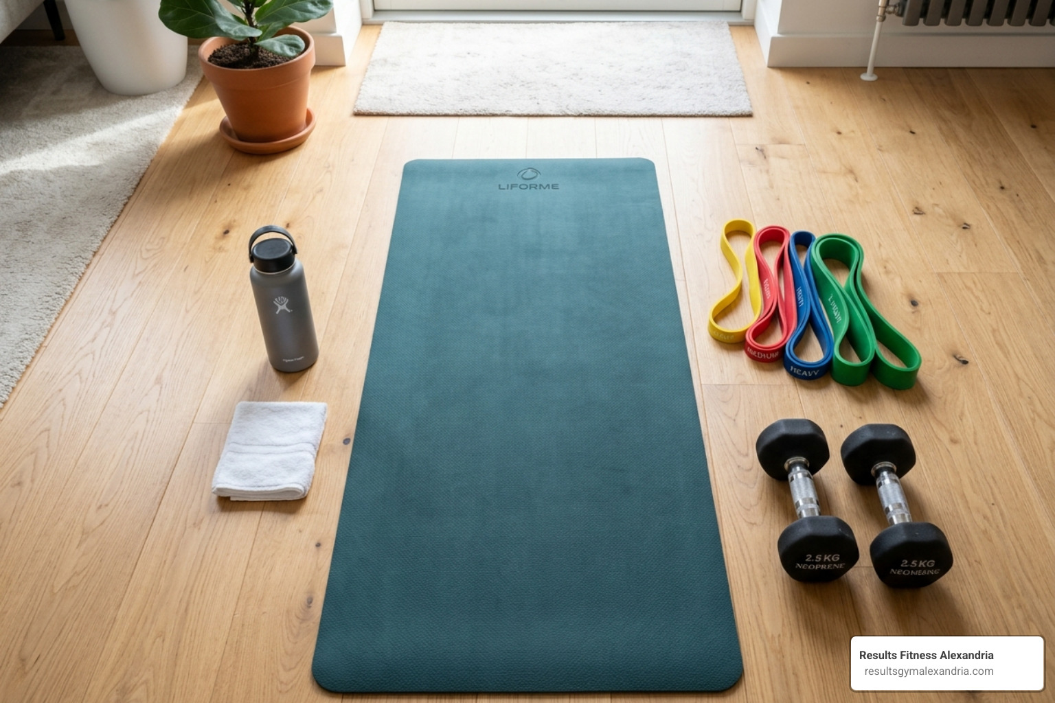 essential beginner workout equipment including dumbbells, resistance bands, and a yoga mat - beginner workout essential beginner workout equipment including dumbbells, resistance bands, and a yoga mat - beginner workout