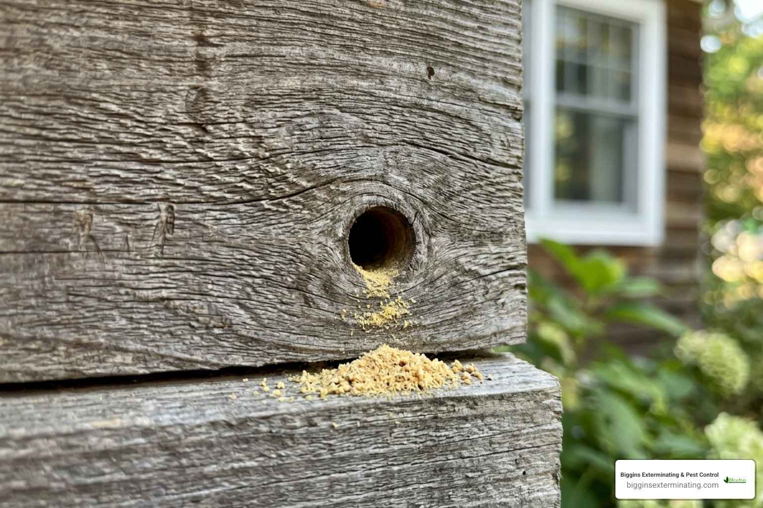 Perfectly circular 1/2 inch entrance hole drilled into cedar wood siding - billerica ma carpenter bee killer