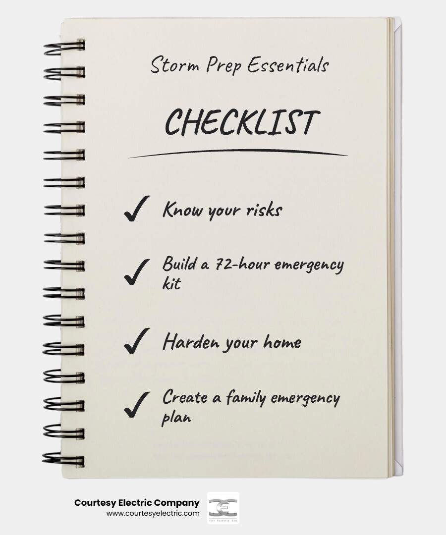 Colorado storm preparedness checklist infographic for homeowners covering hail, floods, tornadoes, utilities, and insurance Colorado storm preparedness checklist infographic for homeowners covering hail, floods, tornadoes, utilities, and insurance