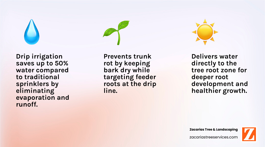 Infographic comparing drip irrigation vs. sprinklers: 50% water savings, root zone delivery, evaporation loss - drip system Infographic comparing drip irrigation vs. sprinklers: 50% water savings, root zone delivery, evaporation loss - drip system