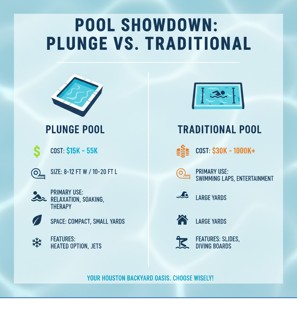 Infographic comparing plunge pool vs traditional swimming pool costs and features - cost of plunge pool infographic Infographic comparing plunge pool vs traditional swimming pool costs and features - cost of plunge pool infographic