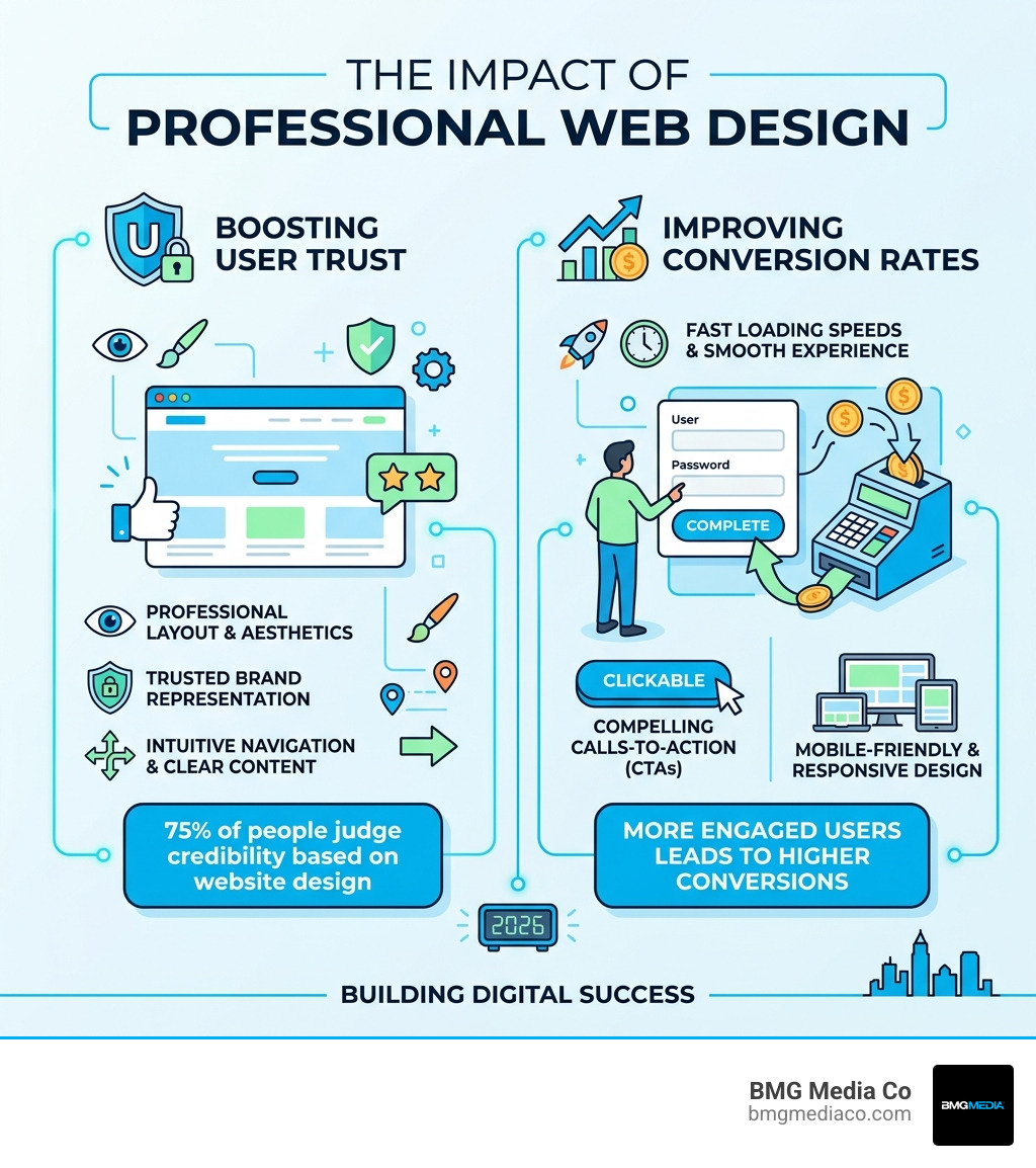Infographic showing impact of professional web design on user trust and conversion rates - ann arbor website design