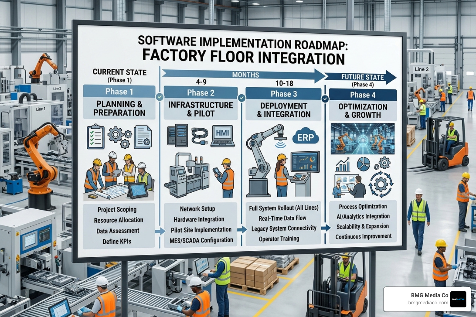 Software implementation roadmap for a factory floor integration - custom manufacturing software