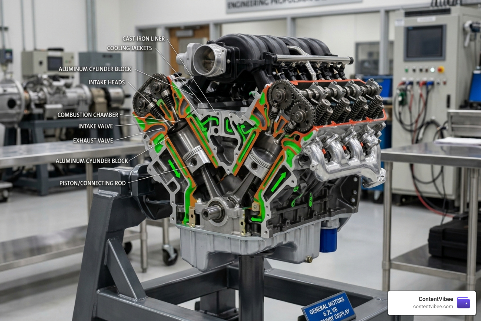 New 6.7L LS6 V8 engine technical display - general motors v8 engine investment