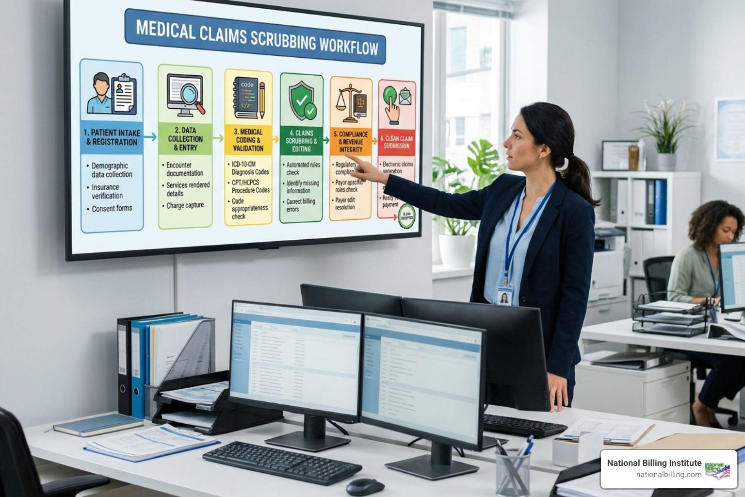 workflow diagram from patient intake to claim submission - us-based claims scrubbing