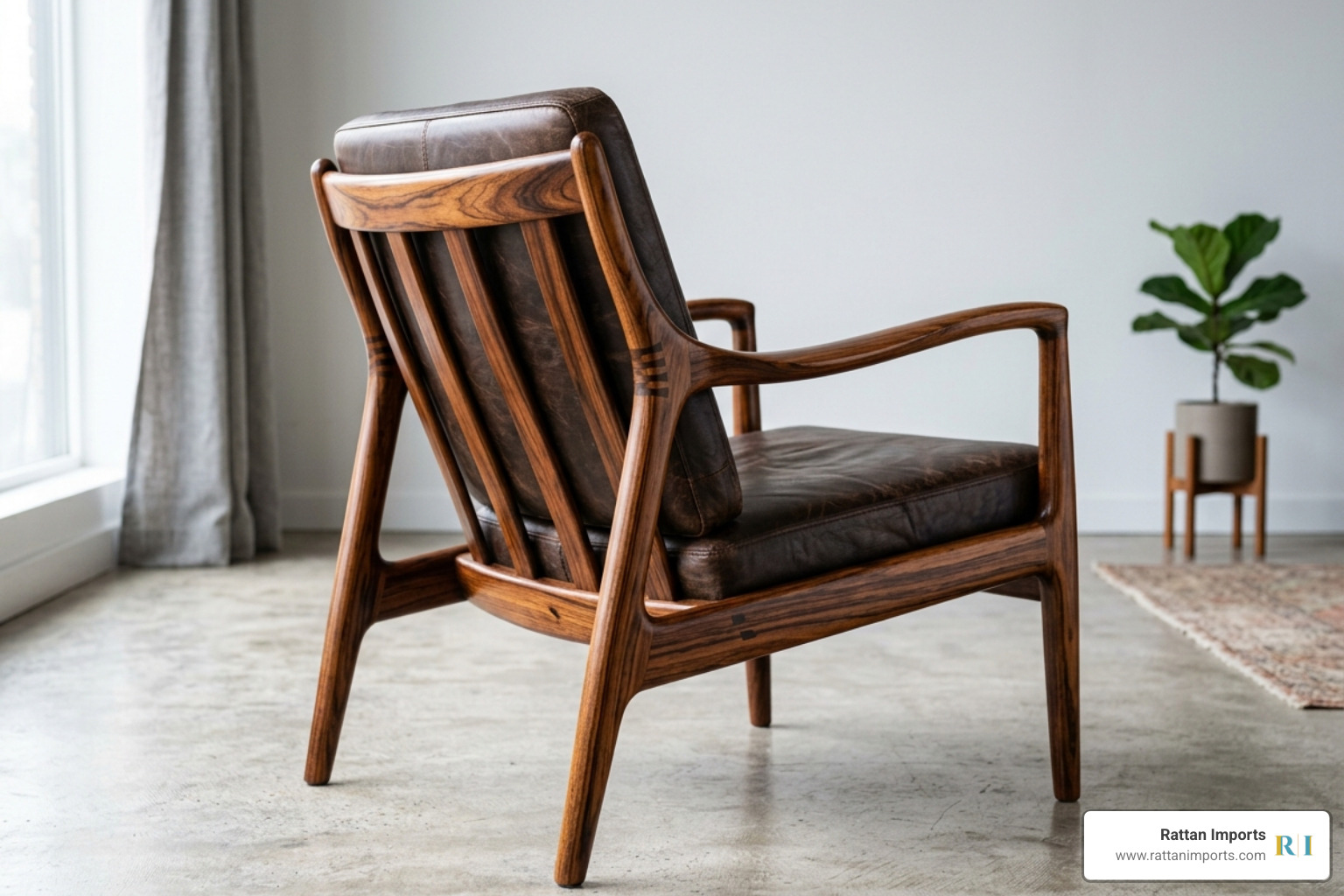 Rosewood armchair with leather upholstery highlighting natural grain and joinery - mid century modern dining arm chair Rosewood armchair with leather upholstery highlighting natural grain and joinery - mid century modern dining arm chair