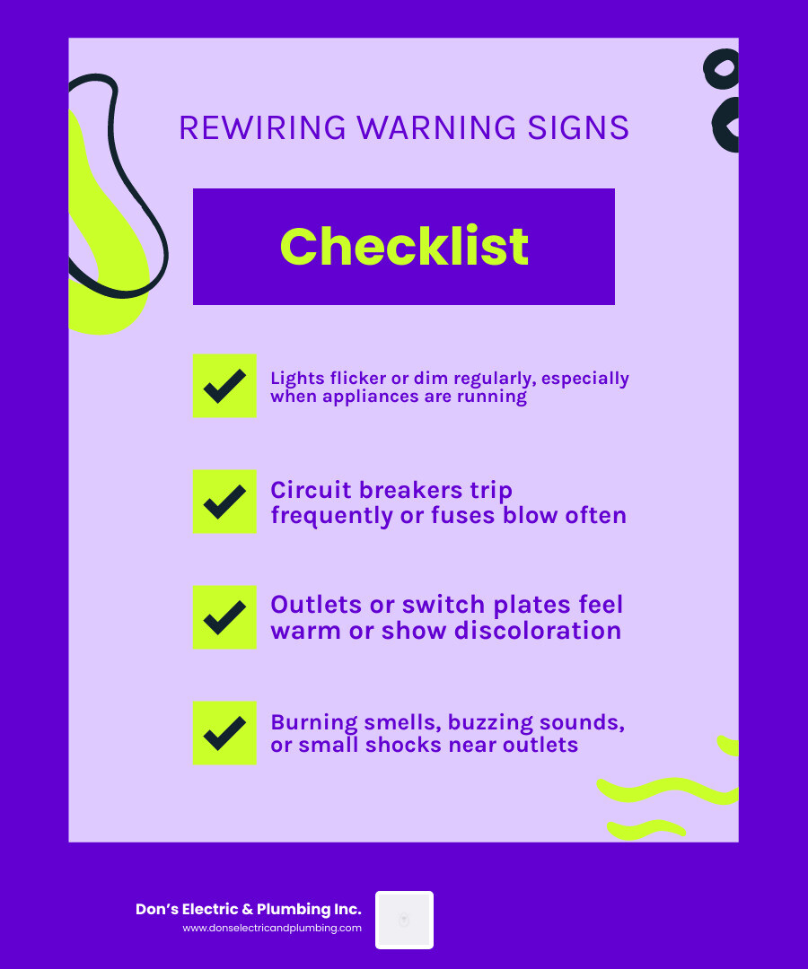 Infographic showing residential electrical fire statistics, common causes, and warning signs for rewiring - when does a Infographic showing residential electrical fire statistics, common causes, and warning signs for rewiring - when does a