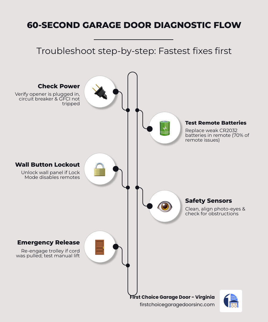 60-second garage door diagnostic flow from power check to mechanical inspection - garage door wont open or close what to 60-second garage door diagnostic flow from power check to mechanical inspection - garage door wont open or close what to