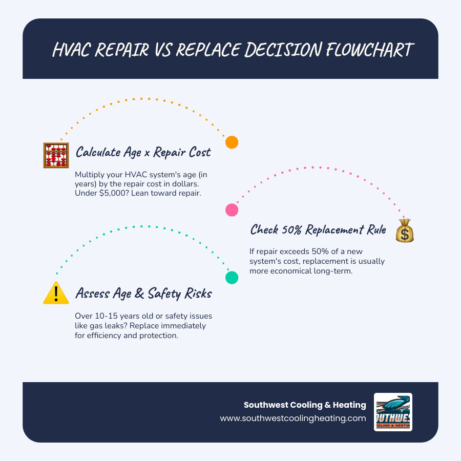 HVAC repair vs replace decision flowchart with age, cost, and safety factors - when to repair vs replace your hvac system HVAC repair vs replace decision flowchart with age, cost, and safety factors - when to repair vs replace your hvac system