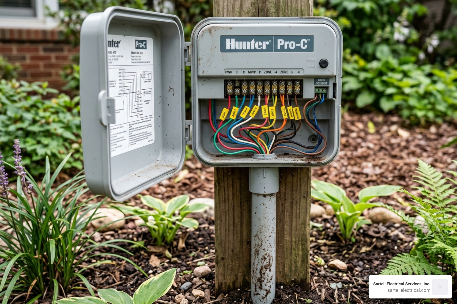 Irrigation control box with multiple 18 AWG wires connected to zones - 18 awg direct burial wire Irrigation control box with multiple 18 AWG wires connected to zones - 18 awg direct burial wire