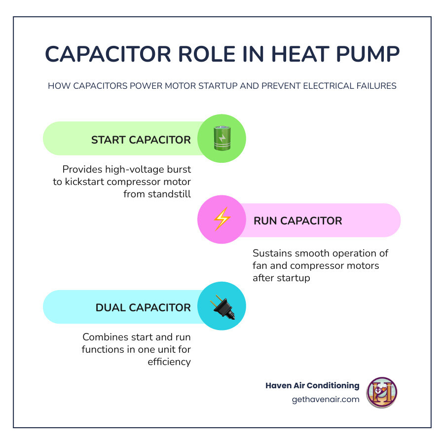 infographic showing capacitor role in heat pump startup and symptoms of failure - how electrical and capacitor problems infographic showing capacitor role in heat pump startup and symptoms of failure - how electrical and capacitor problems