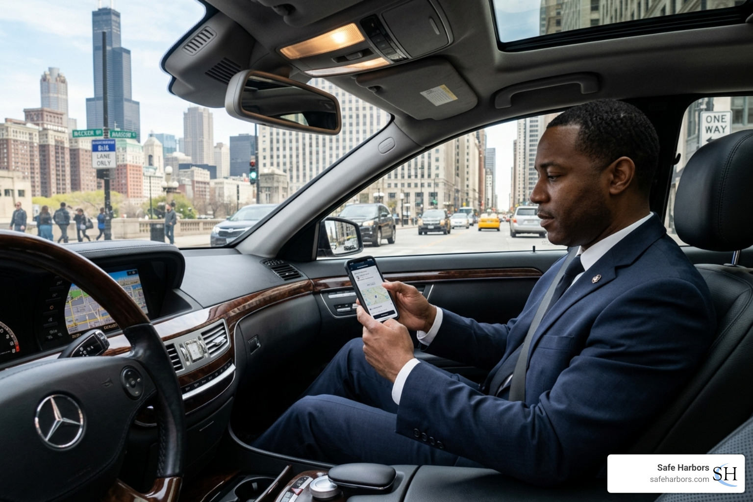 a driver using a mobile booking app - ground transportation companies