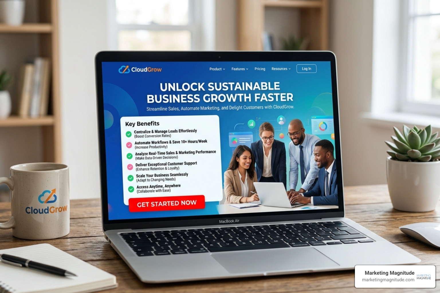 A conversion-optimized landing page featuring a clear headline, benefit-driven bullets, and a prominent call-to-action A conversion-optimized landing page featuring a clear headline, benefit-driven bullets, and a prominent call-to-action
