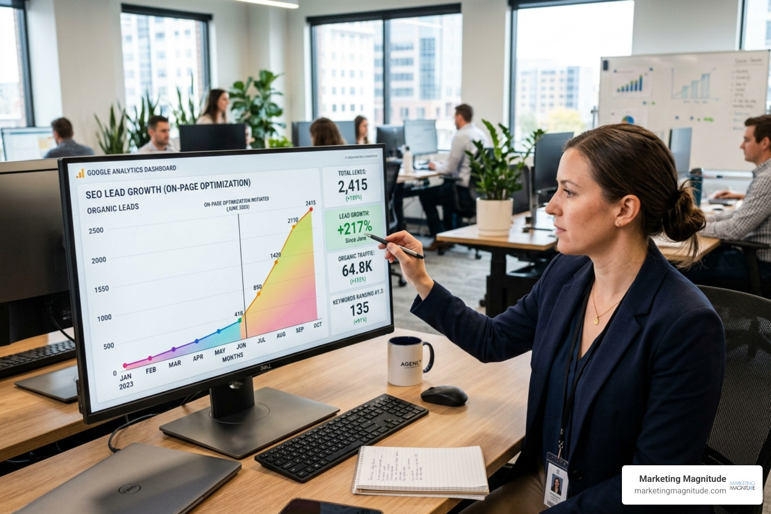 SEO growth metrics showing a 217% increase in leads after on-page optimization - on page seo optimization services SEO growth metrics showing a 217% increase in leads after on-page optimization - on page seo optimization services