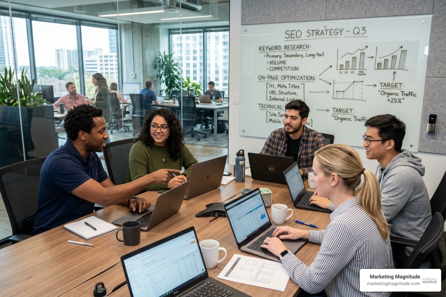 Marketing Magnitude digital marketing team working on a client strategy - on page seo optimization services Marketing Magnitude digital marketing team working on a client strategy - on page seo optimization services