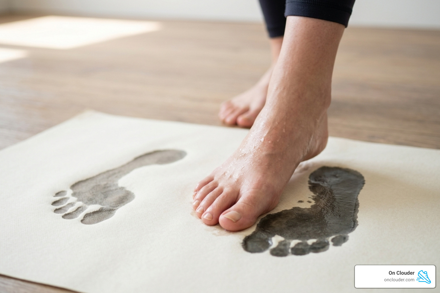 wet footprint test for arch height identification - flat feet work shoe insoles
