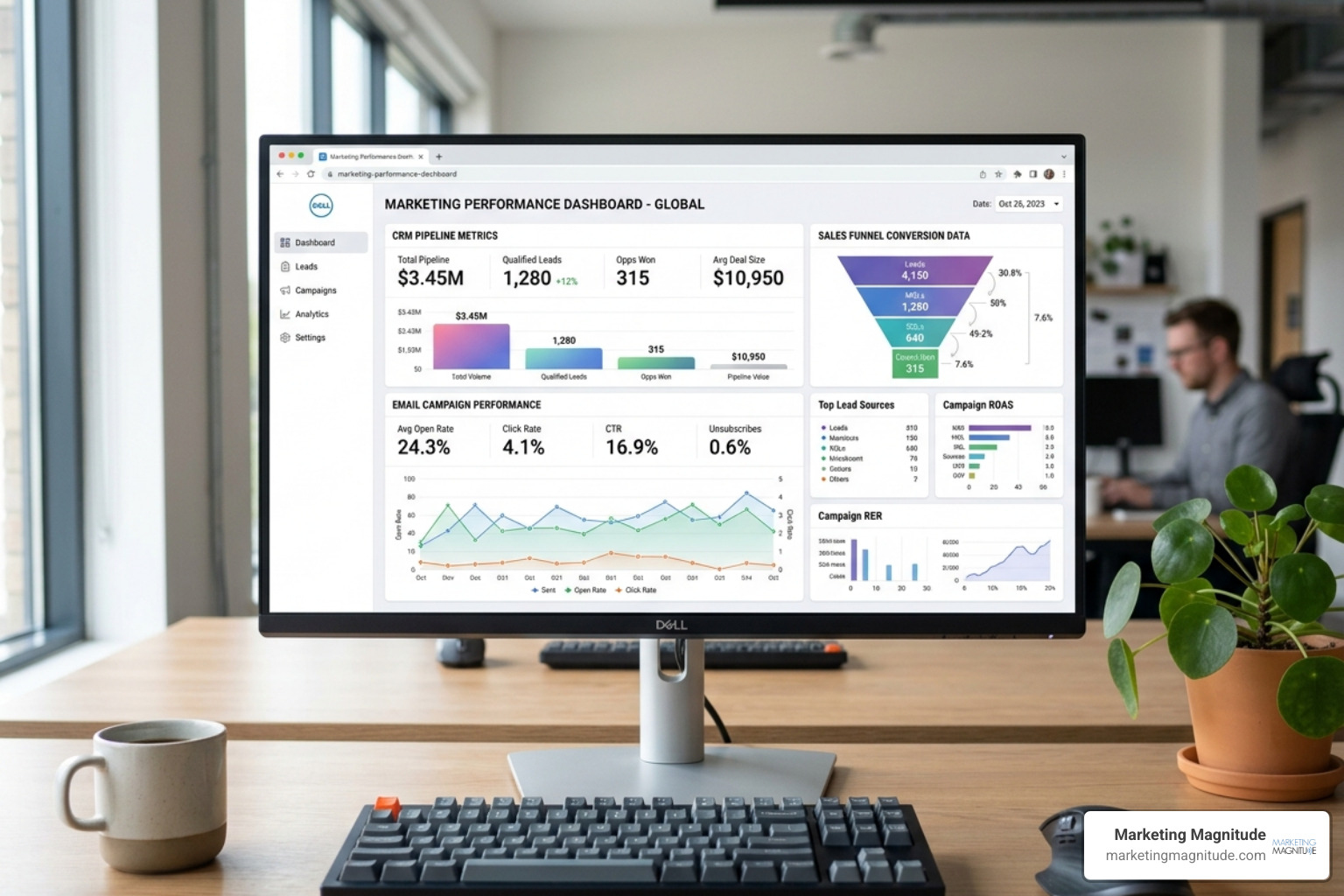 A unified marketing dashboard showing CRM, email, and funnel metrics in one view - “We Replaced 6 Marketing Tools With One A unified marketing dashboard showing CRM, email, and funnel metrics in one view - “We Replaced 6 Marketing Tools With One