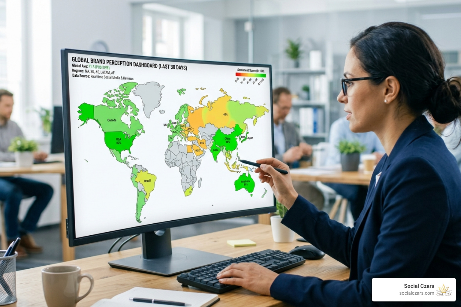 Sentiment analysis heat map showing brand perception across different regions - AI driven reputation management
