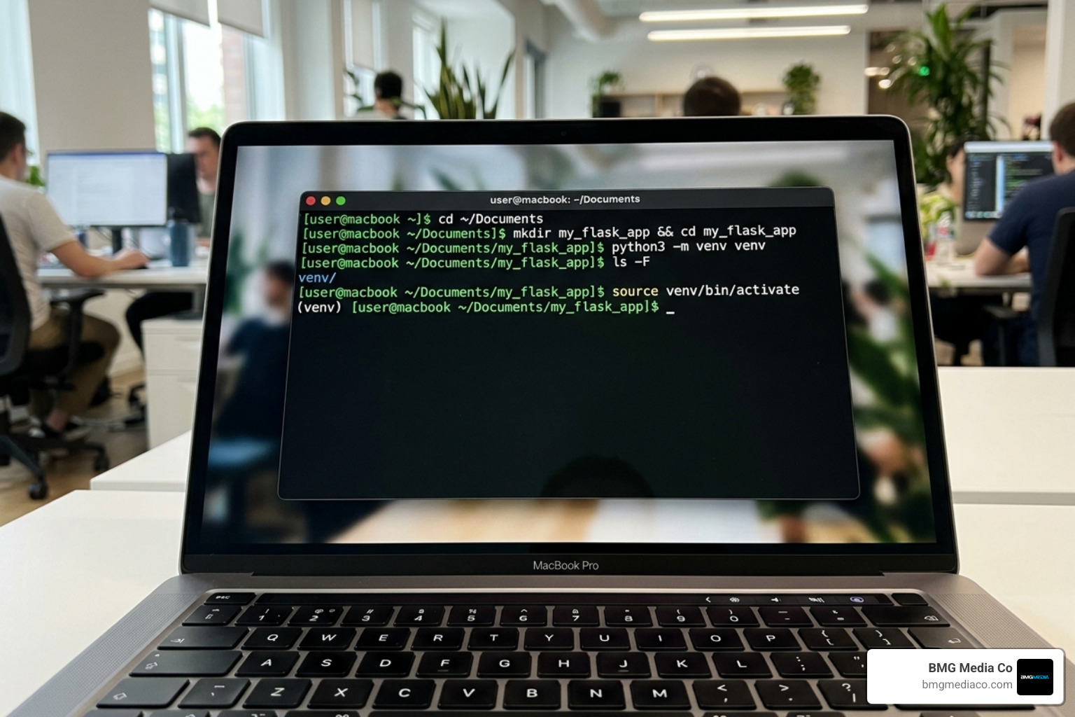 Terminal commands for creating and activating a Python virtual environment - build web app with flask