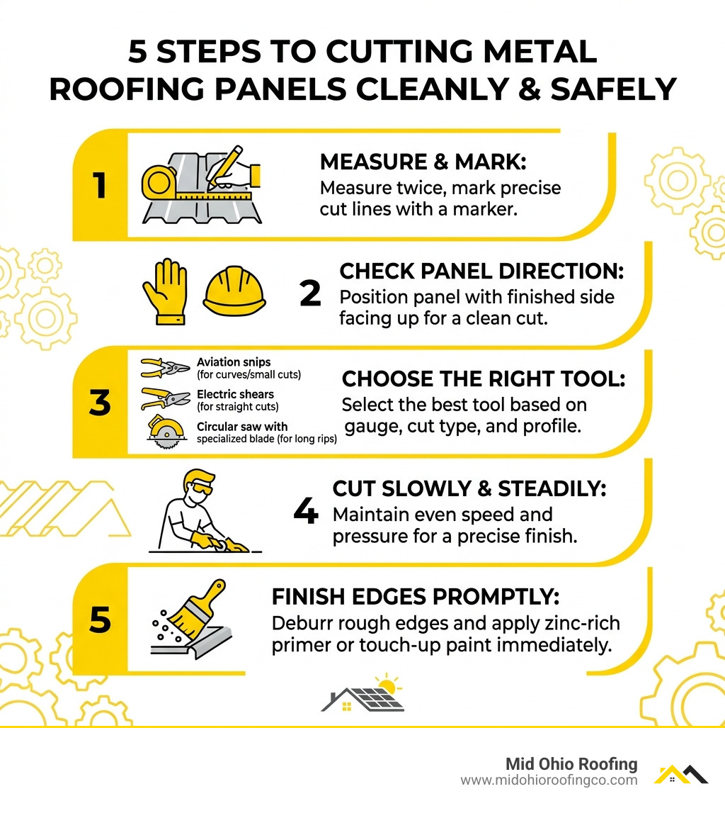 5-step infographic for cutting metal roofing panels cleanly and safely - cutting metal roofing infographic 5-step infographic for cutting metal roofing panels cleanly and safely - cutting metal roofing infographic
