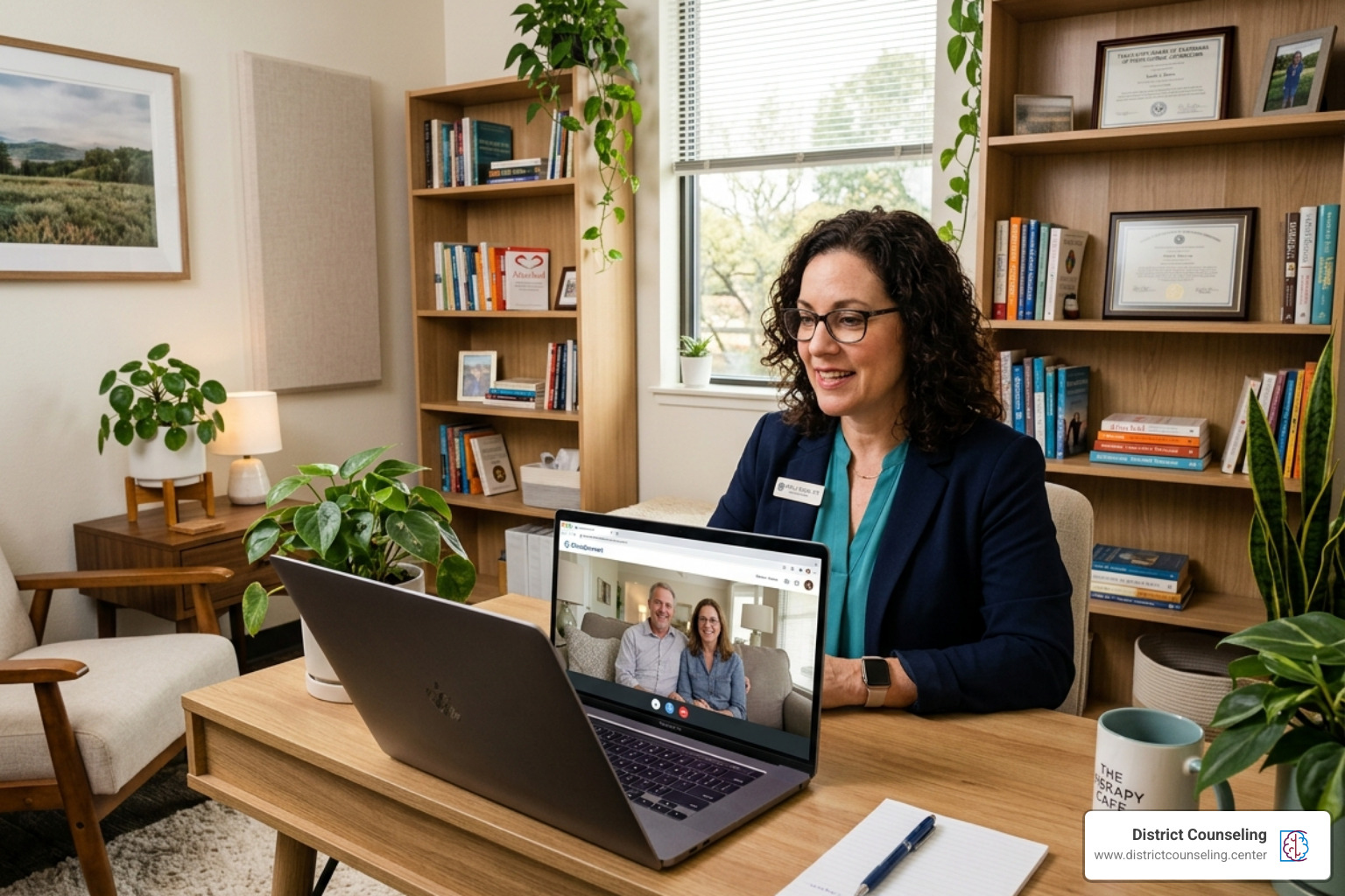 Image of a therapist conducting a telehealth session - Which therapists in the Spring and Tomball areas are certified in