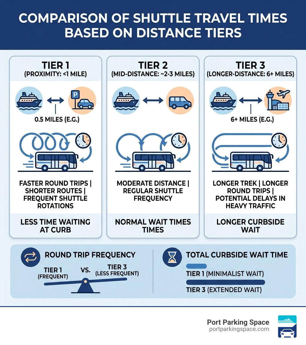 Comparison of shuttle travel times based on distance tiers - shuttle service port canaveral infographic Comparison of shuttle travel times based on distance tiers - shuttle service port canaveral infographic